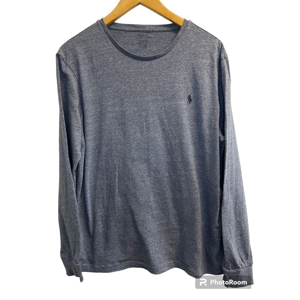Polo Ralph Lauren T-Shirt Blue Heather Men's L Long Sleeve‎ Tee Pony Logo Custom